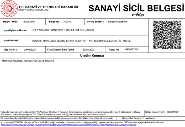Sanayi Sicil Belgesi